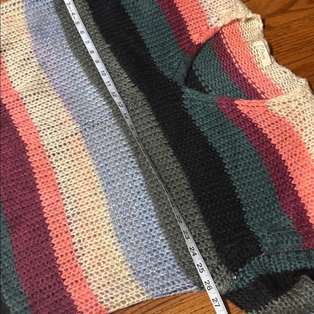 Elan OVERSIZED bohemian striped V-Neck open knit Sweater drop shoulder long slv - Picture 8 of 10